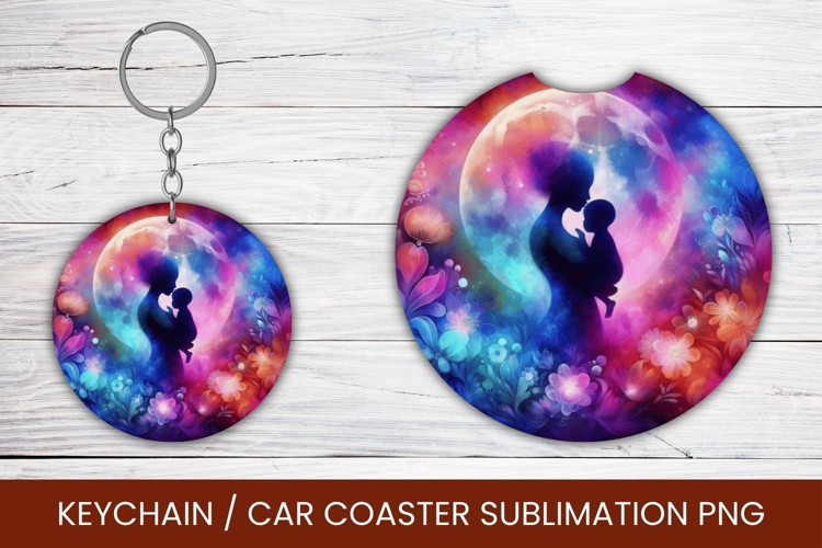 keyring keychain car coaster - mother and baby