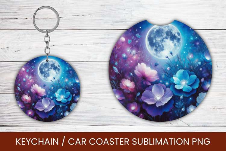 keyring keychain car coaster - floral moon