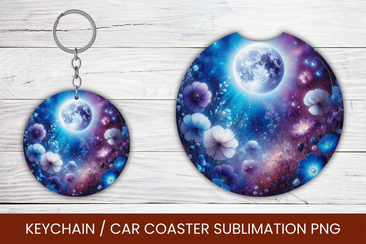 keyring keychain car coaster - floral moon