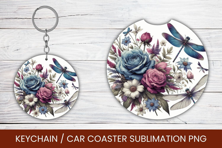 keyring keychain car coaster - floral dragonfly example image 1