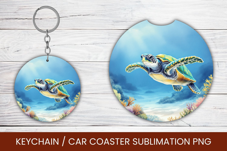 keyring keychain car coaster - sea turtle