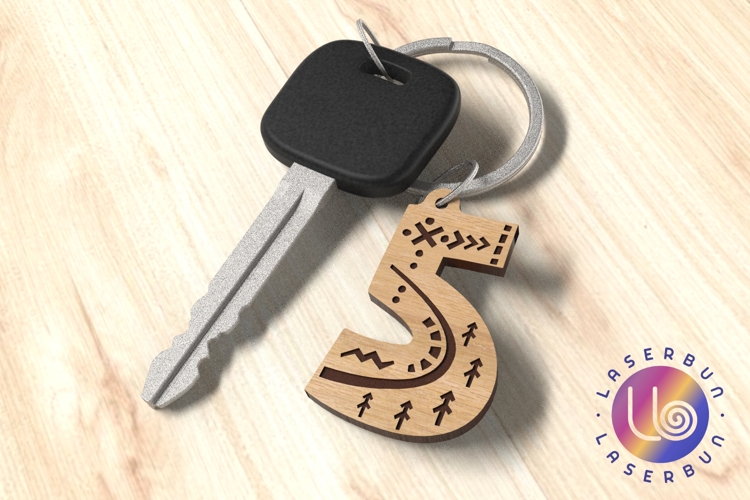 Number 5 Keychain SVG for Engraving Scandinavian Style