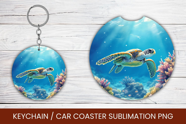 keyring keychain car coaster - sea turtle