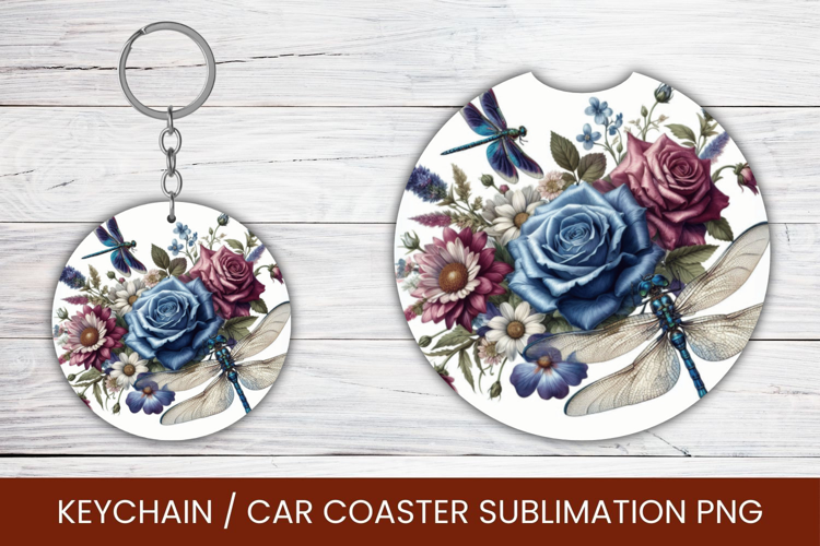 keyring keychain car coaster - floral dragonfly