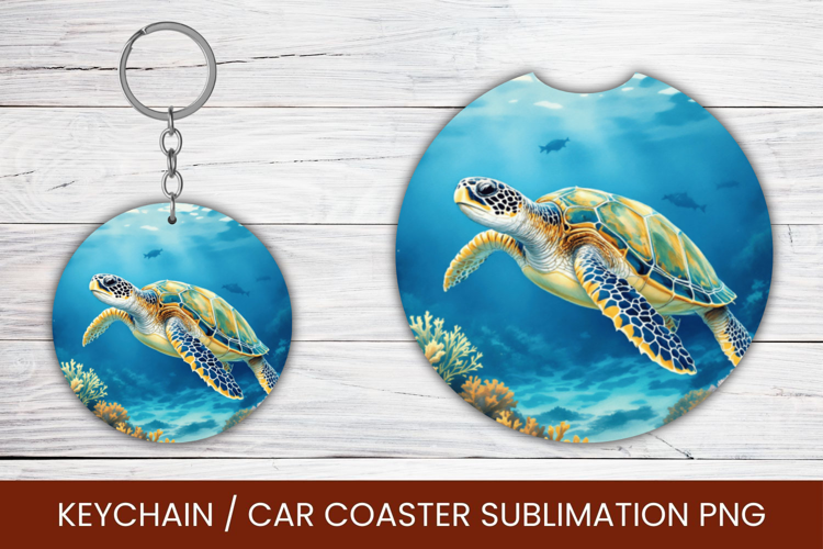 keyring keychain car coaster - sea turtle