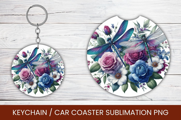 keyring keychain car coaster - floral dragonfly
