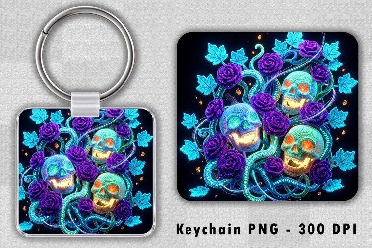 Gothic Skull Purple Rose Keychain Sublimation PNG 300 DPI example image 1