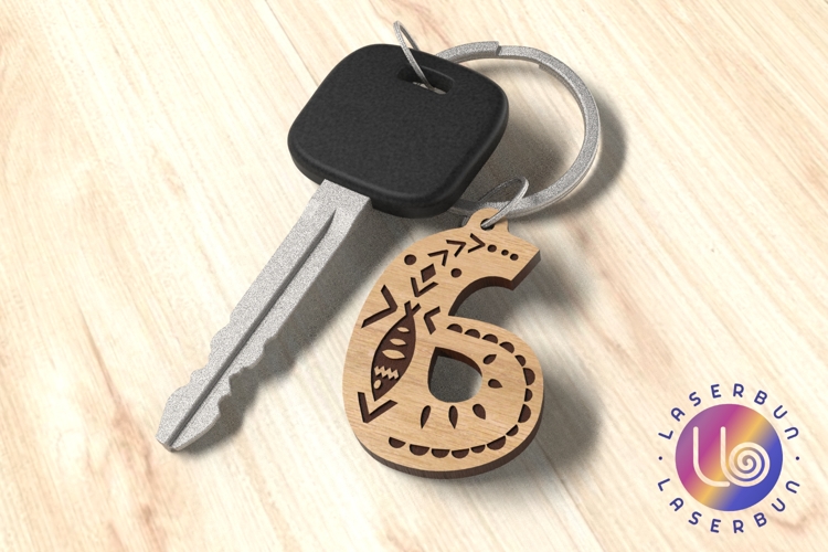 Number 6 Keychain SVG File with Nordic Laser Cut Look