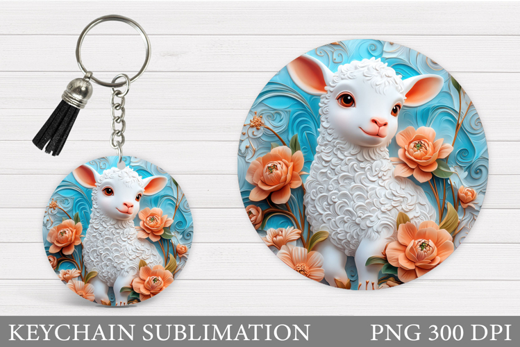 Cute Lamb Keychain Design. Lamb Flowers Keychain Sublimation