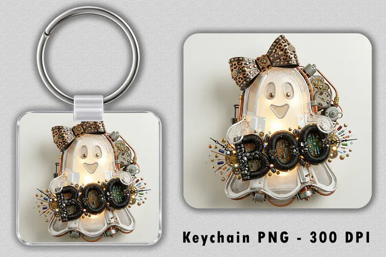 Steampunk Ghost Boo Keychain Sublimation PNG 300 DPI