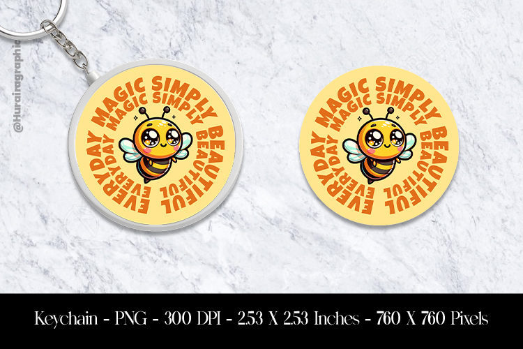 Cute Bee Keychain Sublimation Design PNG