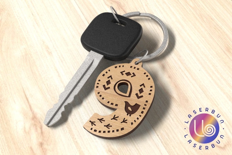 Number 9 Keychain SVG Laser Folk Style Engraving File