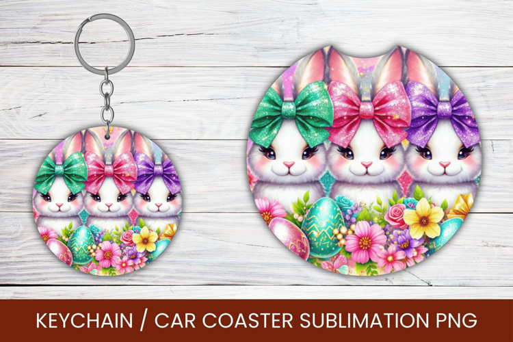 keyring keychain car coaster - three rabbits easter