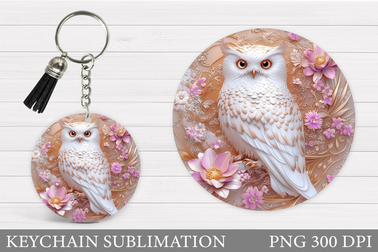 Owl Keychain Design. Owl Flowers Keychain Sublimation