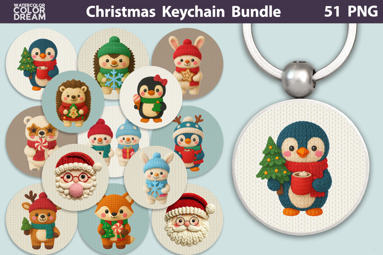 Christmas Round Keychain Bundle | Animals Crochet Key Ring