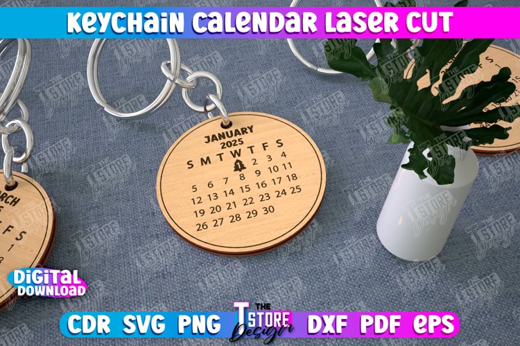 Keychain Calendar Laser Cut, Personalized Perpetual Keyring