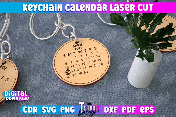 Keychain Calendar Laser Cut, Personalized Perpetual Keyring