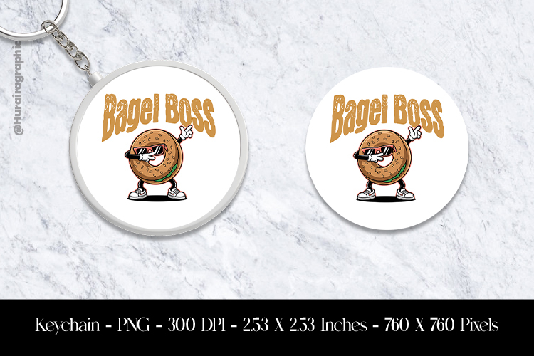 Bagel Boss Keychain Sublimation Design PNG example image 1
