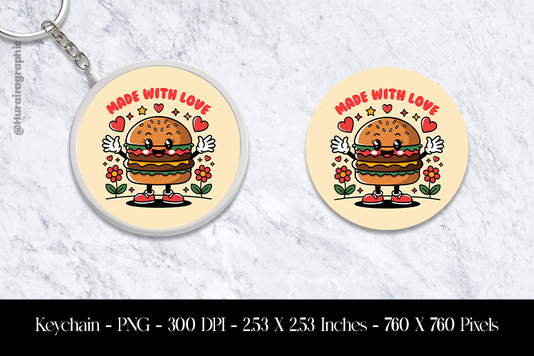 Made With Love Keychain Sublimation Design PNG