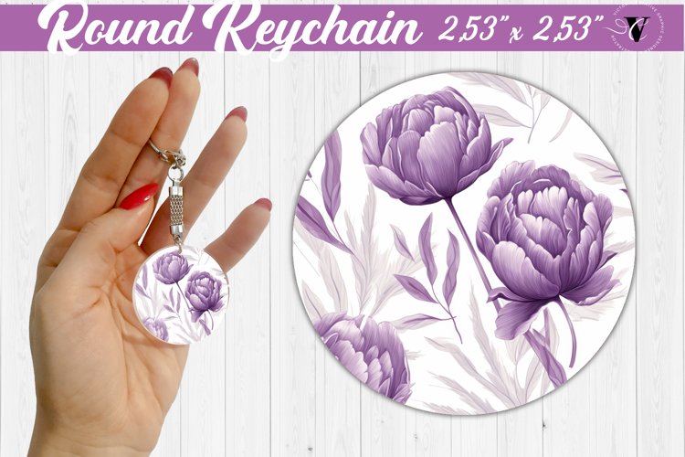 Spring Round Keychain | Peonies pattern