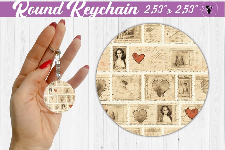 Round Keychain | Love stamps | Vintage example image 1