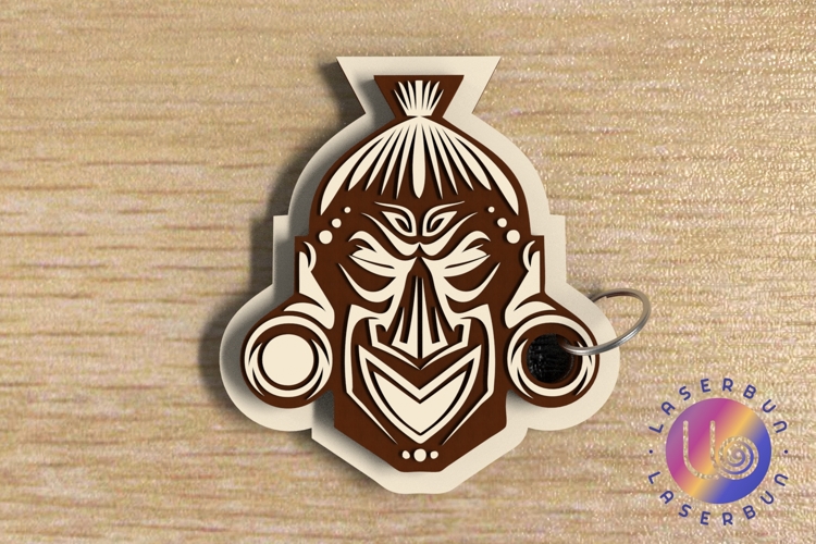 Tribal Mask Keychain SVG - Laser Cut Engraving Design File example image 1