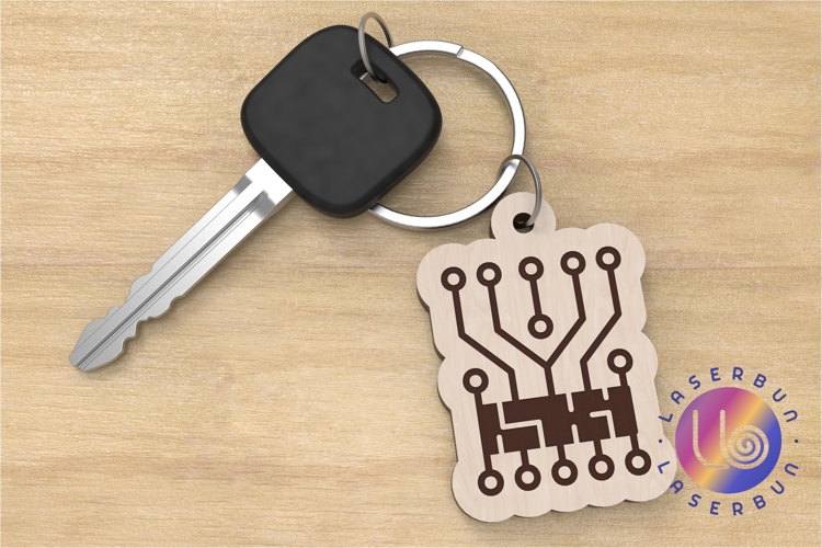Laser Cut Microchip Keychain SVG Futuristic Circuit