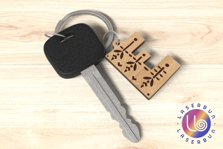 E Letter Keychain SVG File with Scandinavian Folk Style