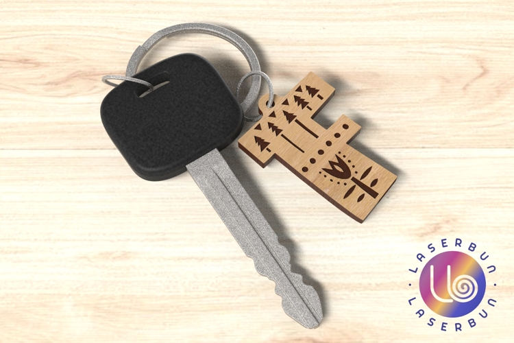 Folk Engraved F Letter Keychain Design for Laser Cutting