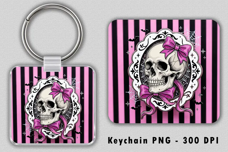 Pink Coquette Skull Keychain Sublimation PNG 300 DPI