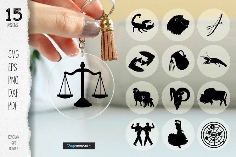 NEW keychain svg bundle 15 horoscope designs: 12 zodiac sign example image 1