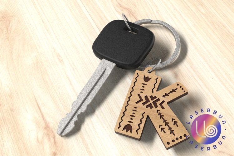 K Letter Keychain SVG Nordic Folk Style for Laser Craft