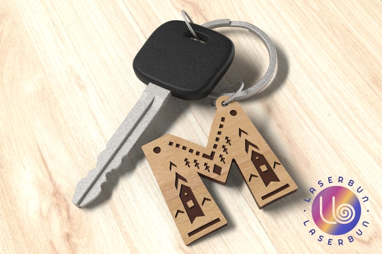 M Letter Keychain SVG with Folk Engraving for Laser Work
