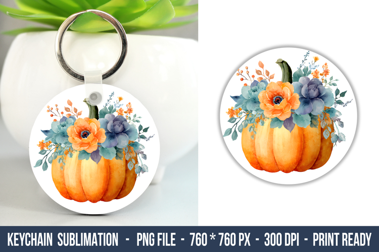 Watercolor Flower Pumpkin Keychain | Keychain Design