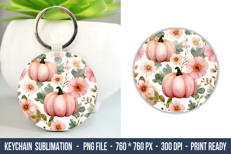 Pink Flower Pumpkin Keychain | Keychain Design