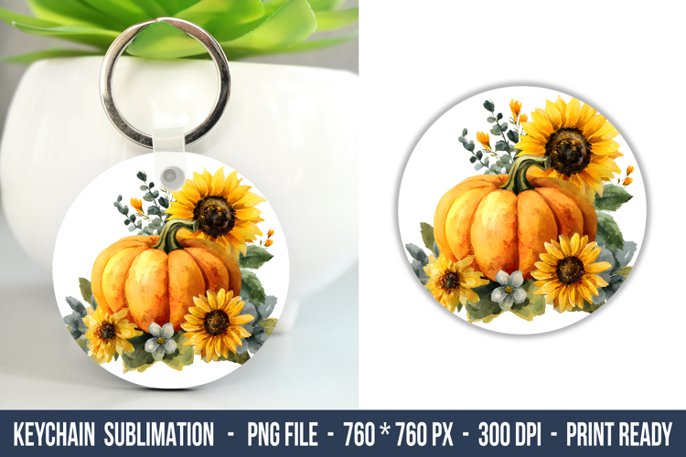 Watercolor Sunflower Pumpkin Keychain | Keychain Design