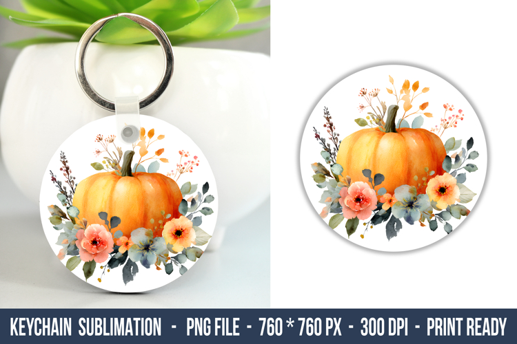 Watercolor Flower Pumpkin Keychain | Keychain Design