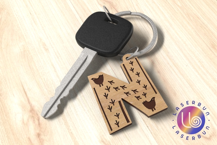 Nordic N Letter Keychain SVG with Engraved Folk Design