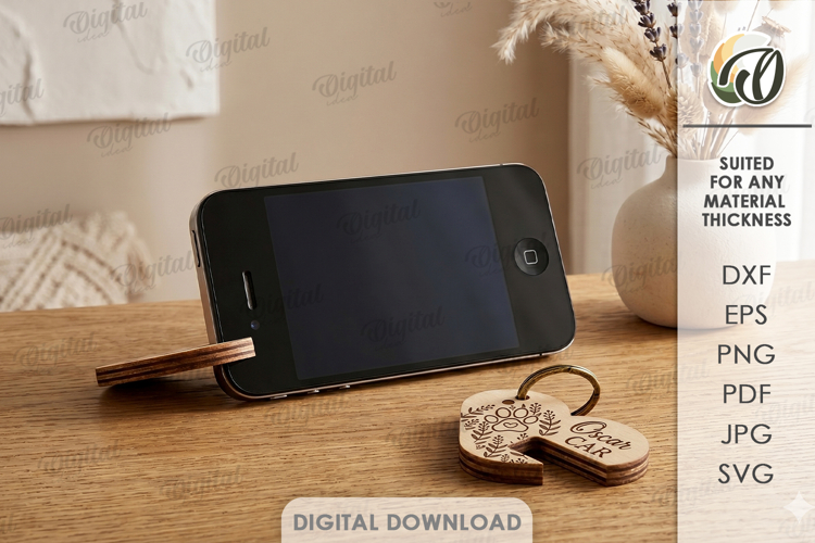 Keychain Phone Stand Laser Cut. Phone Holder Key Ring SVG