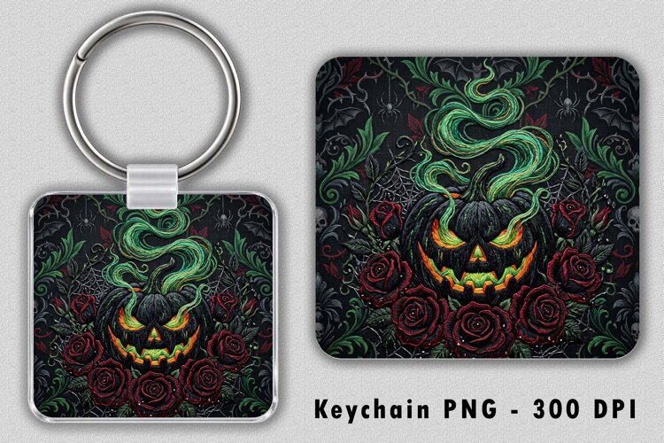 Gothic Pumpkin Rose Keychain PNG example image 1