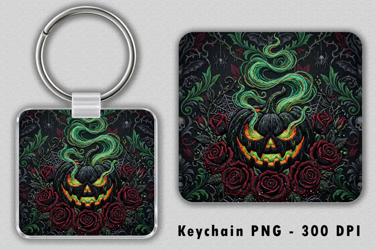 Gothic Pumpkin Rose Keychain PNG