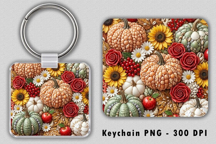 Fall Floral Pumpkin Keychain PNG example image 1