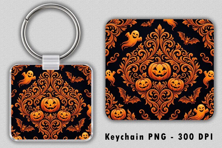 Spooky Damask Pumpkin Keychain Sublimation PNG example image 1