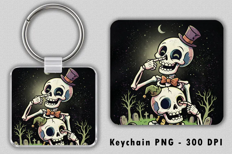 Funny Skeleton Keychain PNG Sublimation Design Graphic