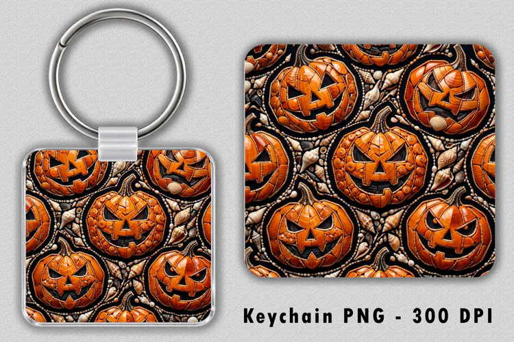 Spooky Jack-O-Lantern Keychain PNG