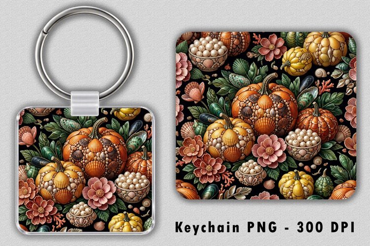Coastal Seashell Pumpkin Keychain PNG example image 1