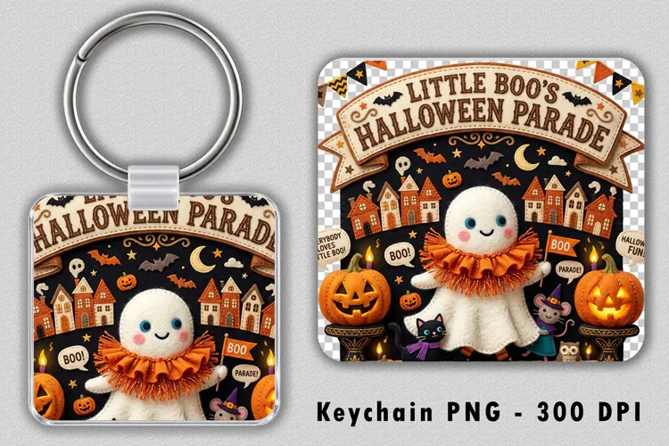 Little Boo Halloween Keychain PNG Spooky Sublimation Design