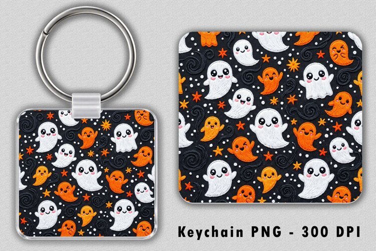Cute Ghost Pattern Keychain PNG example image 1