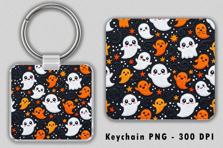 Cute Ghost Pattern Keychain PNG