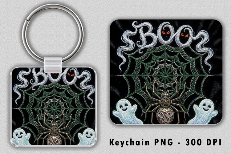 Spooky Spider Boo Keychain PNG